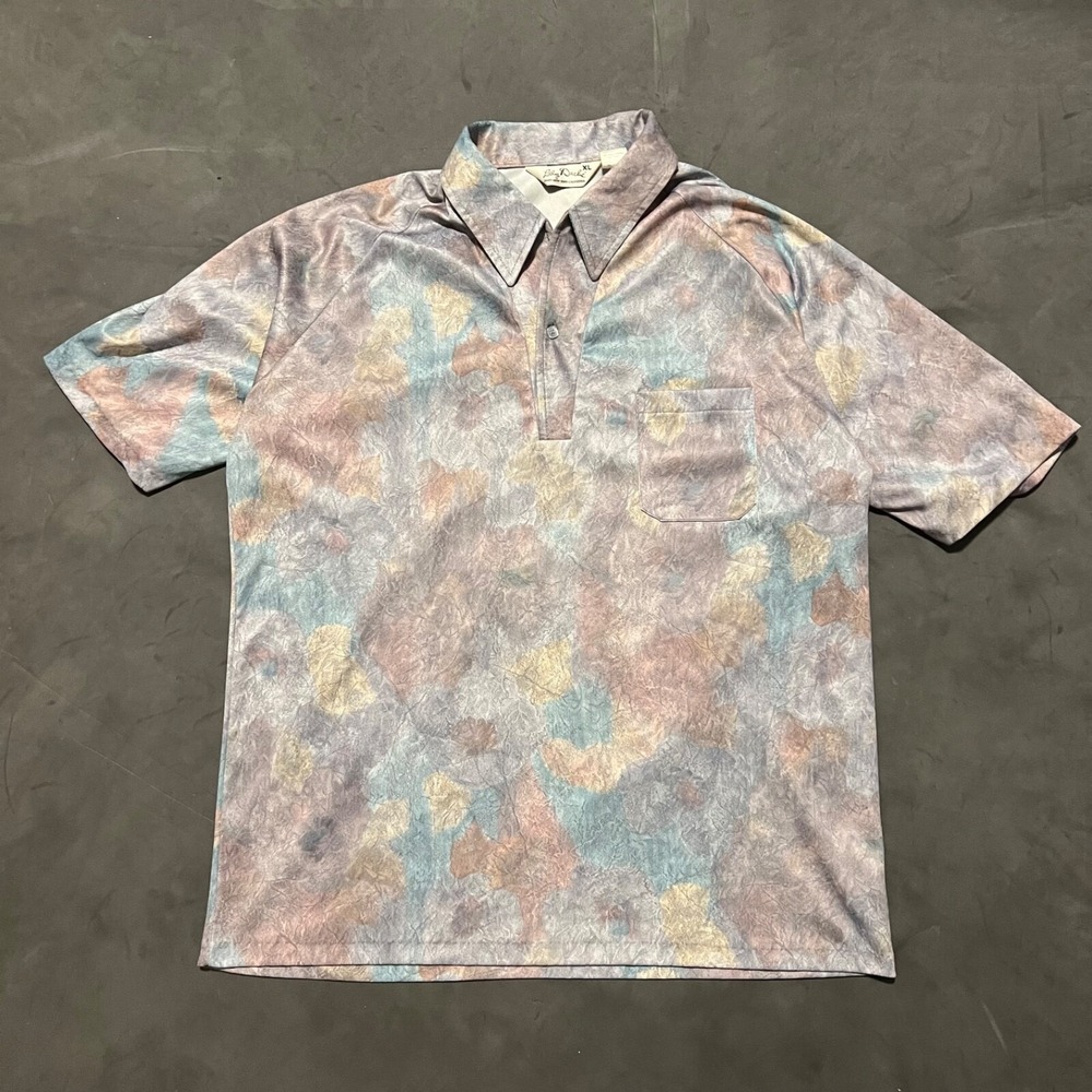 Vintage LILLY DACHE mens Shirt DISCO club POLO Golf XL abstract OPEN COLLAR 70'S